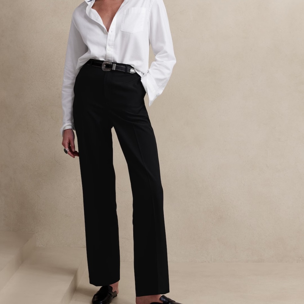 Black straight leg suit pants